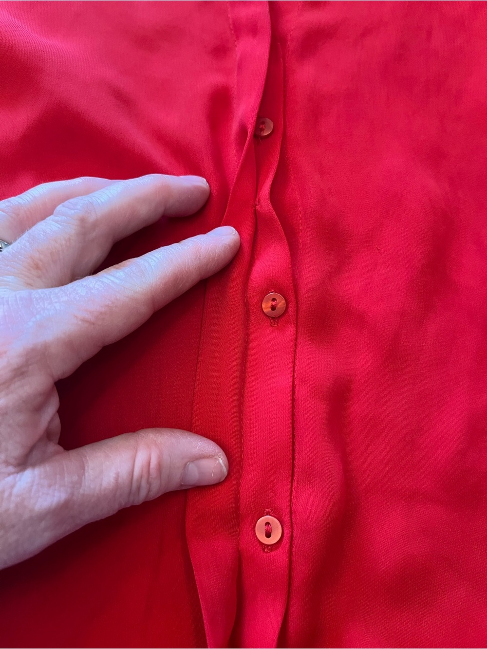 Zara Bright Red Ruffle-Neck Button-Front Shirt - Picture 4 of 8